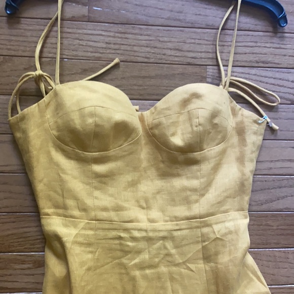 Reformation Nebraska linen dress yellow midi - Picture 4 of 7